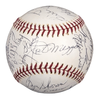 1970s New York Yankees Old Timers Multi-Signed OAL MacPhail Baseball With 22 Signatures Including DiMaggio, Mantle, Gomez, Ford, and Dickey (PSA/DNA)